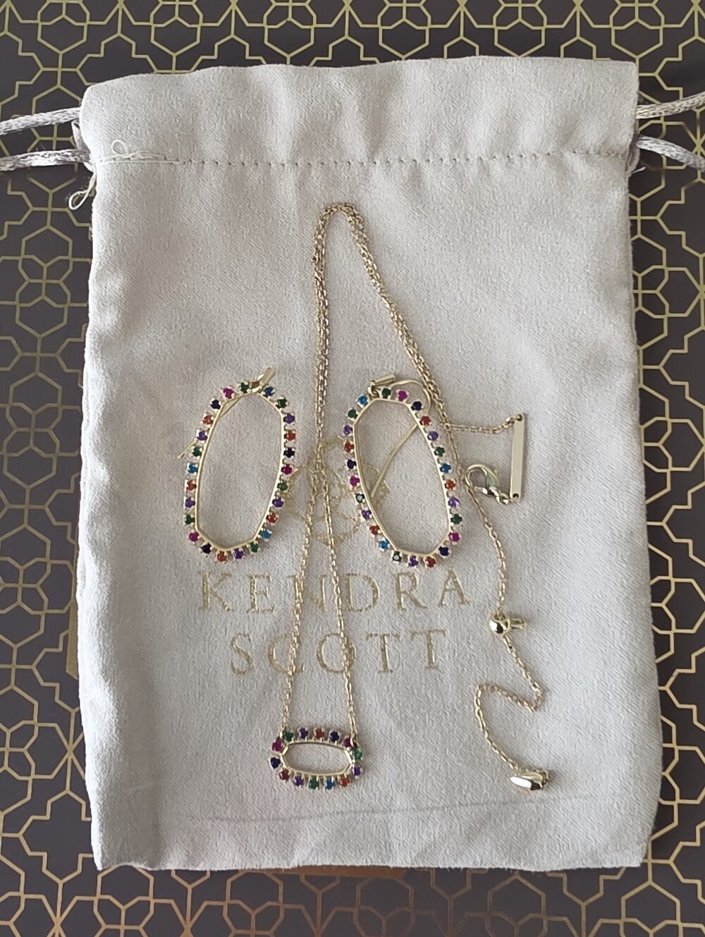 Kendra Scott Open Frame Ellle/Elisa Multi Color Gold Plated Set